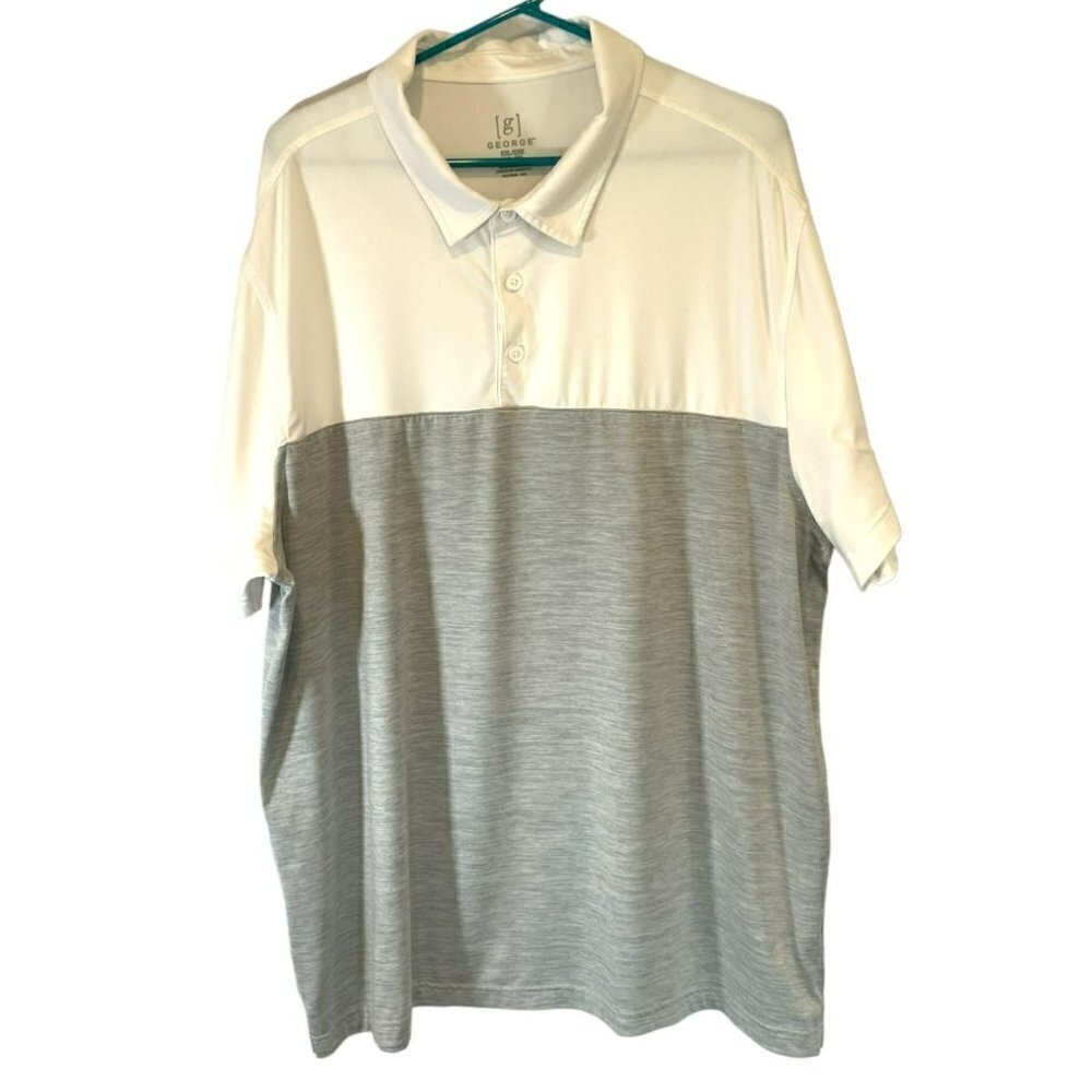 George Men's Golf 3-Button Short Sleeve Polo Shirt Colorblock Gray White Sz XXL